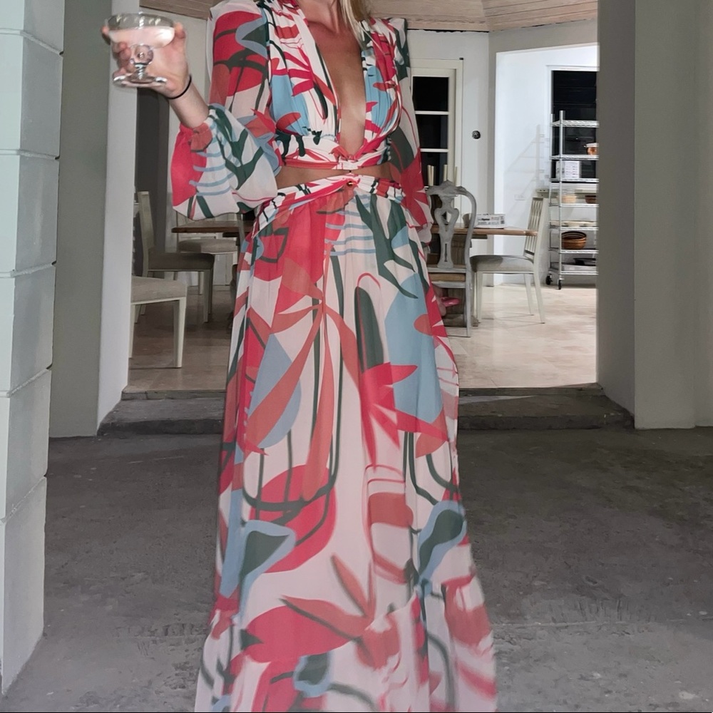 Patbo Rio Cutout Floral Print Stretch-jersey and chiffon maxi dress